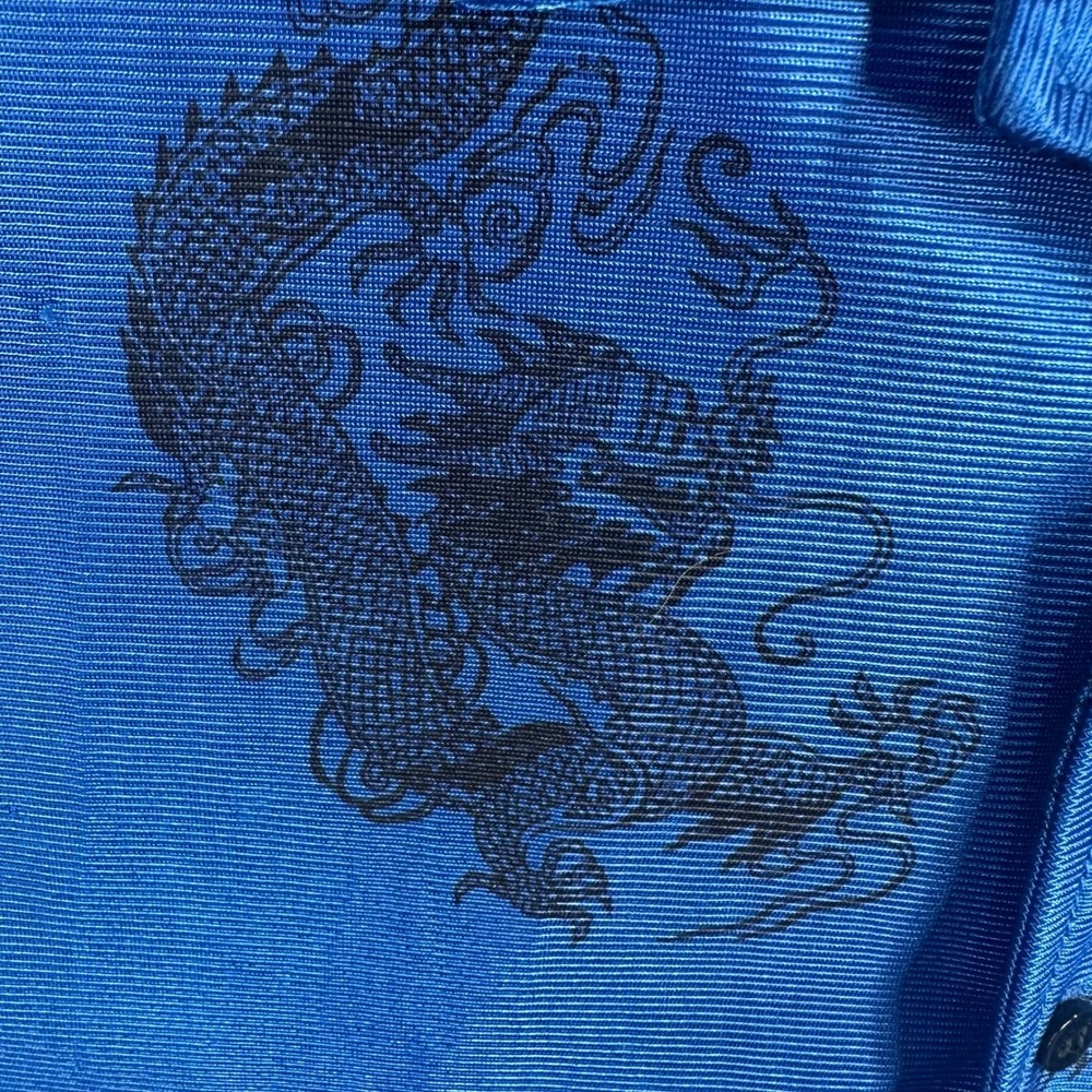 ODO Button Up Shirt Mens XL Blue Dragon Print Short Sleeve Polyester - Picture 4 of 8